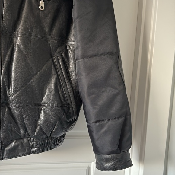 Vintage Leather Modango Sport Black Leather/Fabric Bomber Jacket size L. - Picture 8 of 16